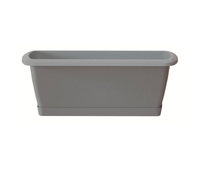 Conforama Jardinera Respana con soporte de plastico en color gris piedra 49 (largo) x 18 4 (ancho) x 14 5 (alto) cm