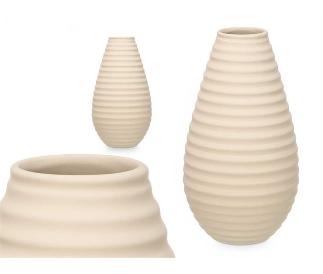 Conforama Jarrón RAYAS En Ceramica 44cm Color Beige Marca CONFORAMA