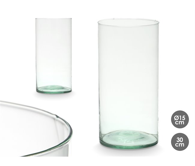 Conforama Jarrón vidrio reciclado CILINDRO 30cm marca CONFORAMA