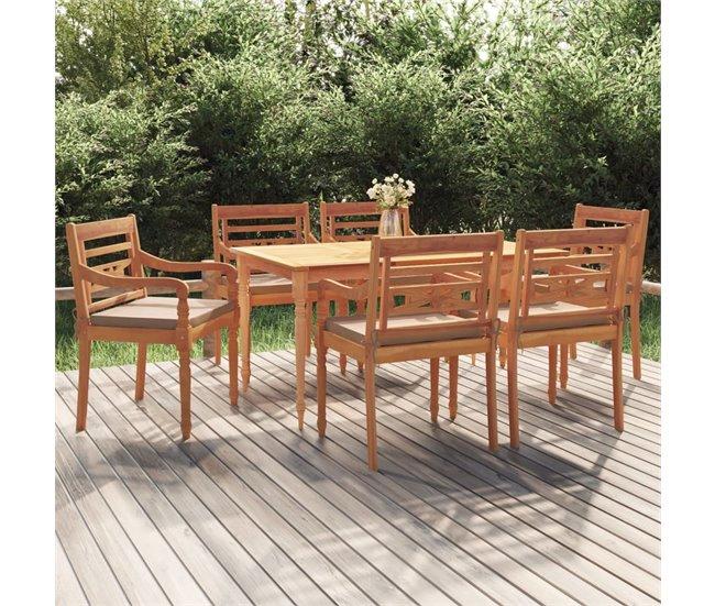 Conforama Juego Comedor De Jardin 7 Piezas Con Cojines Madera Maciza Teca