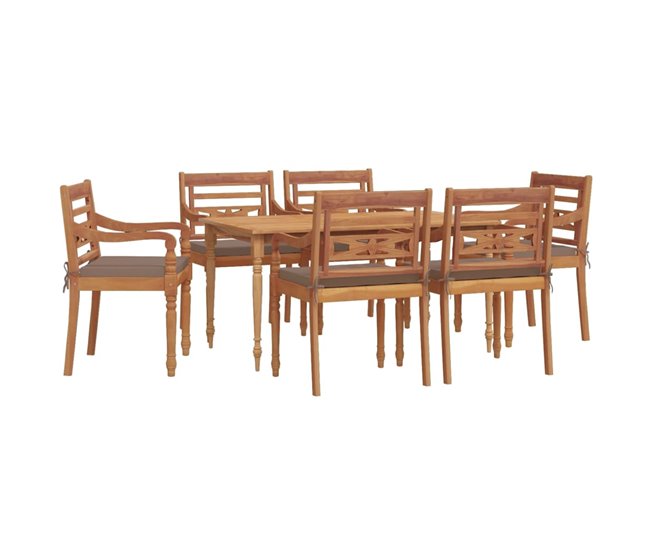 Conforama Juego Comedor De Jardin 7 Piezas Con Cojines Madera Maciza Teca