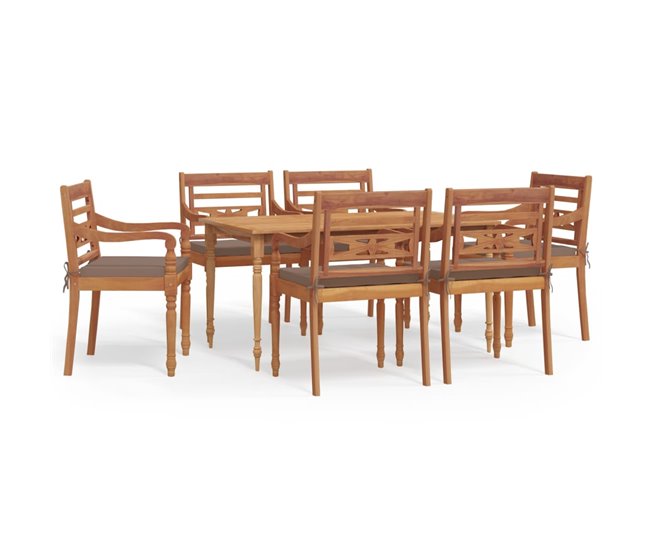 Conforama Juego comedor de jardin 7 piezas con cojines madera maciza teca