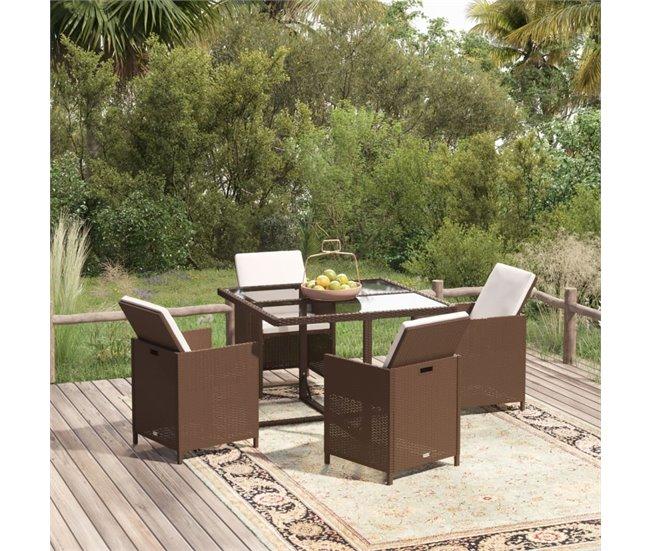 Conforama Juego Comedor Jardín 5 Pzas Con Cojines Ratán Sintético Marrón