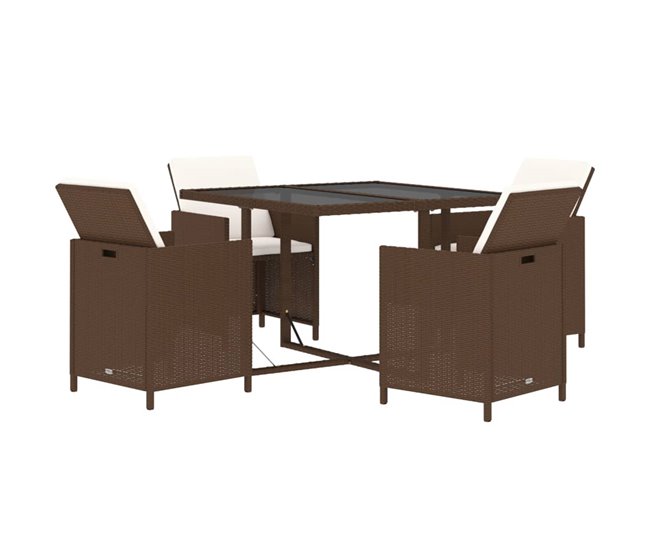 Conforama Juego Comedor Jardín 5 Pzas Con Cojines Ratán Sintético Marrón