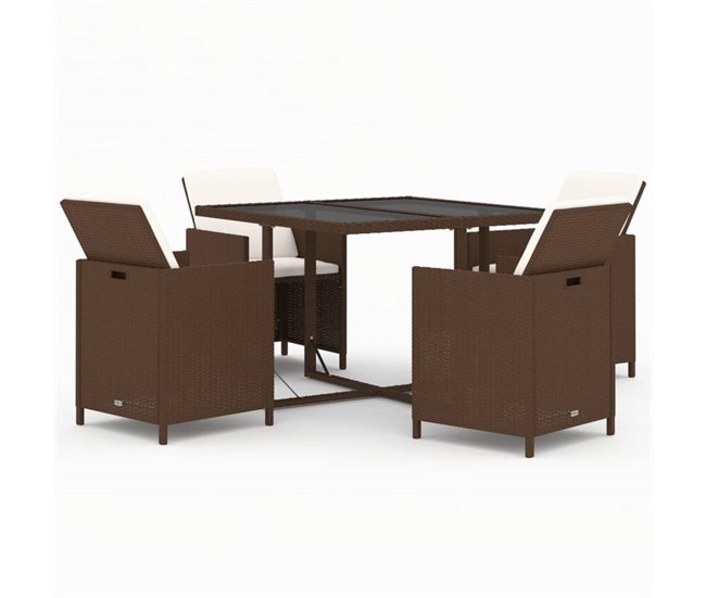 Conforama Juego comedor jardín 5 pzas con cojines ratán sintético marrón