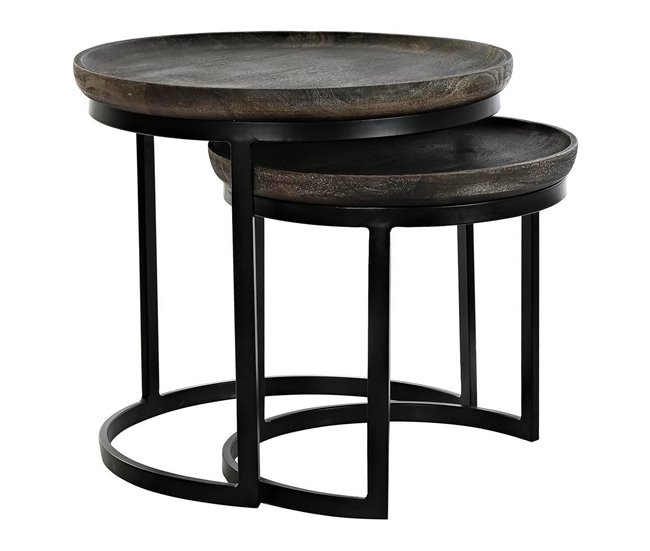 Conforama Juego de 2 mesas DKD Home Decor Marrón Negro 55 x 55 x 50 cm
