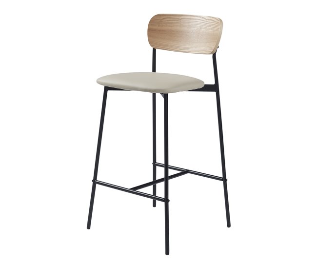 Conforama Juego De 2 Taburetes De Bar Jyväskylä Cuero Sintético Metal 89 X 40 X 45 Cm - Beige Negro Efecto Madera [en.casa]