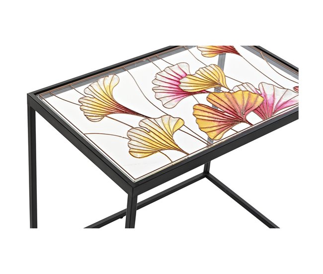 Conforama Juego De 3 Mesas DKD Home Decor Amarillo Negro Rosa Dorado 60 X 40 X 50 Cm