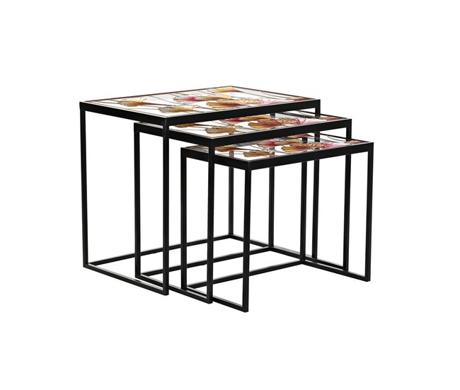 Conforama Juego De 3 Mesas DKD Home Decor Amarillo Negro Rosa Dorado 60 X 40 X 50 Cm