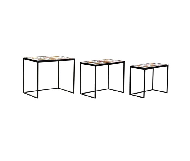 Conforama Juego de 3 mesas DKD Home Decor Amarillo Negro Rosa Dorado 60 x 40 x 50 cm