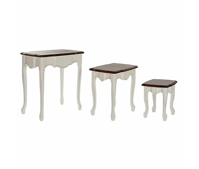 Conforama Juego de 3 mesas DKD Home Decor Blanco Marrón 60 x 40 x 66 cm