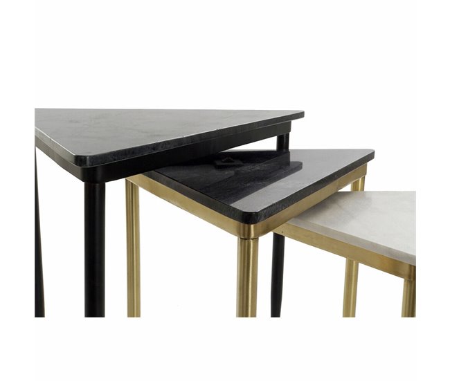 Conforama Juego De 3 Mesitas DKD Home Decor Blanco Negro Verde Dorado 68 X 46 5 X 53 Cm