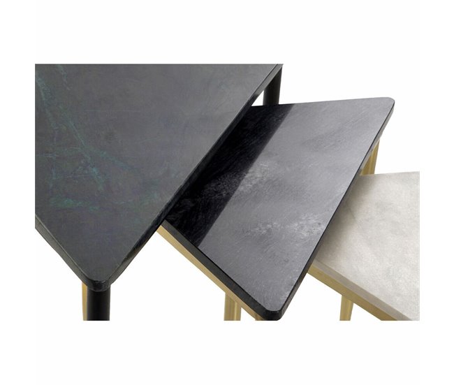 Conforama Juego De 3 Mesitas DKD Home Decor Blanco Negro Verde Dorado 68 X 46 5 X 53 Cm