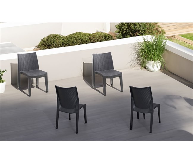 Conforama Juego De 4 Sillas De Exterior Dmaldin Asientos De Jardín Sillas De Mesa De Comedor Sillón De Exterior Efecto Ratán 100% Made In Italy 55x48h86 Cm Antracita