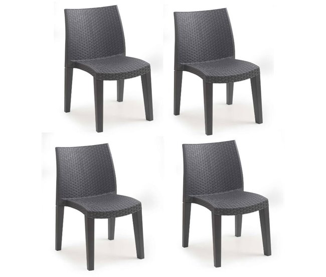 Conforama Juego de 4 sillas de exterior Dmaldin Asientos de jardín Sillas de mesa de comedor Sillón de exterior efecto ratán 100% Made in Italy 55x48h86 cm Antracita