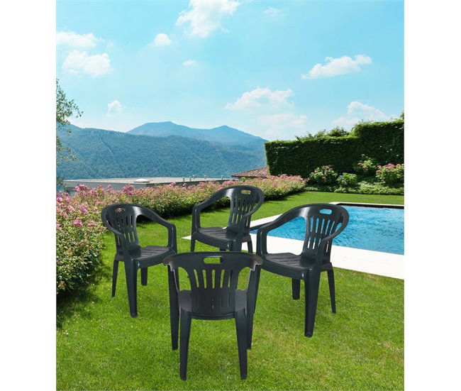 Conforama Juego De 4 Sillas De Exterior Dmotti Asientos De Jardín Silla Para Mesa De Comedor Sillón De Exterior 100% Made In Italy 56x57h80 Cm Verde