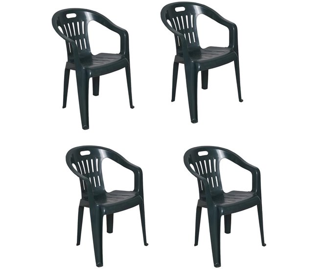 Conforama Juego de 4 sillas de exterior Dmotti Asientos de jardín Silla para mesa de comedor Sillón de exterior 100% Made in Italy 56x57h80 cm Verde
