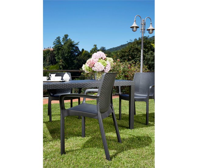 Conforama Juego De 4 Sillas De Exterior Dnardin Asientos De Jardín Silla De Mesa De Comedor Sillón De Exterior Efecto Ratán 100% Made In Italy 54x60h82 Cm Antracita