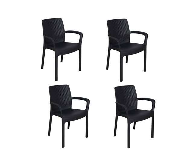 Conforama Juego de 4 sillas de exterior Dnardin Asientos de jardín Silla de mesa de comedor Sillón de exterior efecto ratán 100% Made in Italy 54x60h82 cm Antracita
