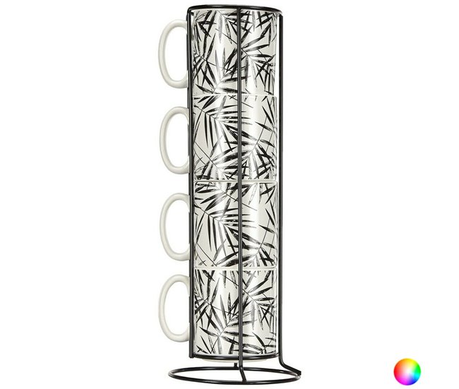 Conforama Juego De 4 Tazas Mug Secret De Gourmet Con Soporte Porcelana