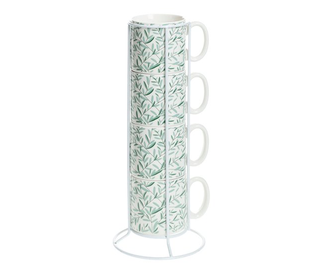 Conforama Juego De 4 Tazas Mug Secret De Gourmet Con Soporte Porcelana