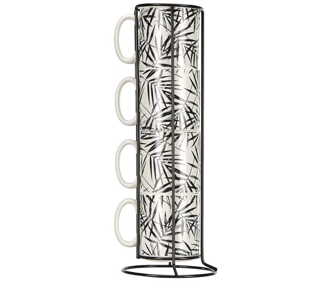 Conforama Juego de 4 Tazas Mug Secret de Gourmet Con soporte Porcelana