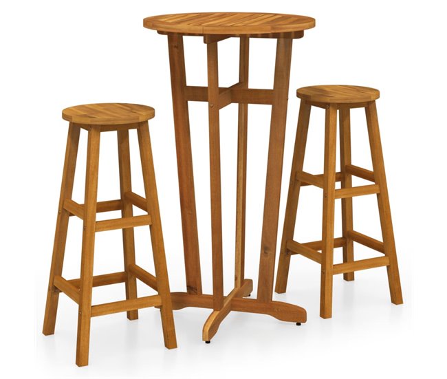 Conforama Juego de bar 3 piezas madera maciza acacia