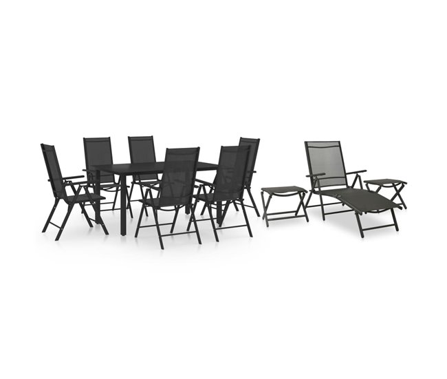 Conforama Juego de comedor de jardin 10 piezas negro y gris antracita