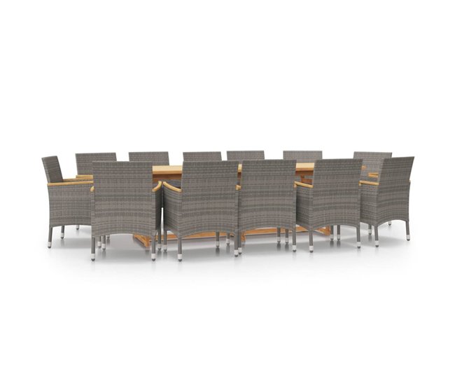 Conforama Juego de comedor de jardín 13 piezas con cojines gris