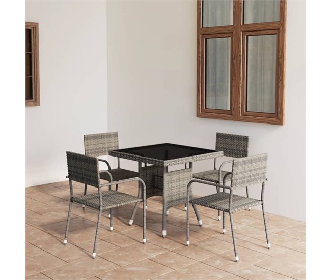 Conforama Juego de comedor para jardín 5 piezas ratán sintético gris VidaXL