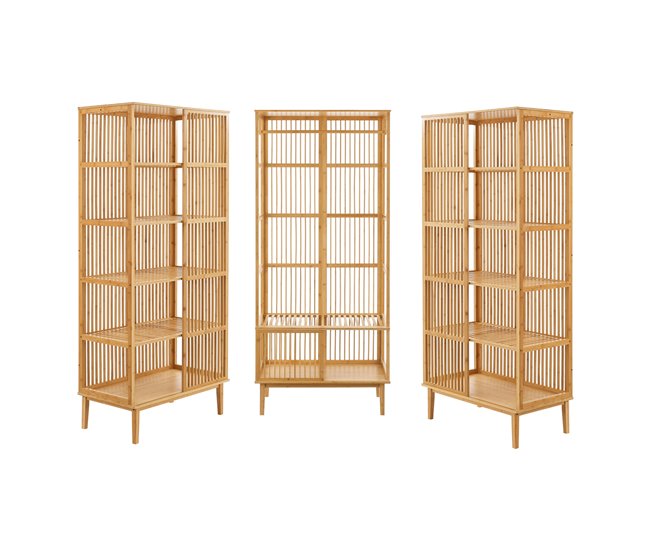 Conforama Juego De Guardarropa - 1x Perchero Burro Vemb Y 2x Estanterías Trundholm Bambú 185 X 240 X 45 Cm - Color Natural [en.casa]