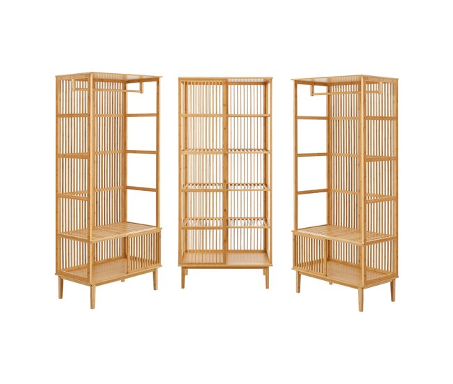 Conforama Juego De Guardarropa - 2x Percheros Burros Vemb Y 1x Estantería Trundholm Bambú 185 X 240 X 45 Cm - Color Natural [en.casa]