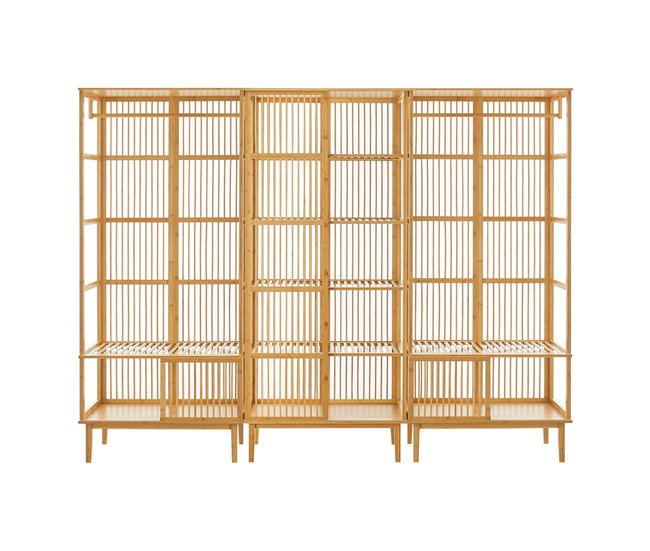 Conforama Juego de guardarropa - 2x Percheros burros Vemb y 1x Estantería Trundholm bambú 185 x 240 x 45 cm - Color natural [en.casa]