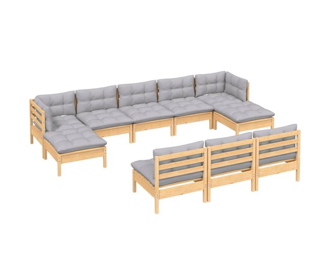 Conforama Juego De Muebles De Jardin 10 Piezas Y Cojines Madera Pino Gris