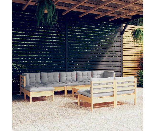 Conforama Juego De Muebles De Jardin 10 Piezas Y Cojines Madera Pino Gris