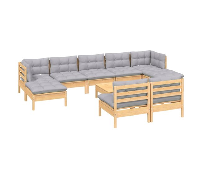 Conforama Juego De Muebles De Jardin 10 Piezas Y Cojines Madera Pino Gris