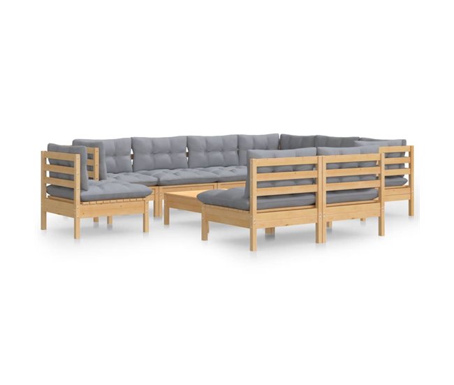 Conforama Juego de muebles de jardin 10 piezas y cojines madera maciza pino
