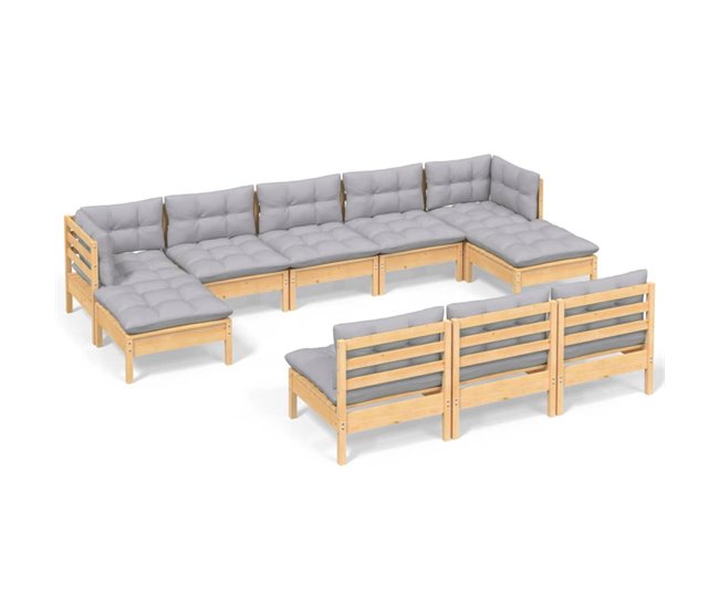 Conforama Juego de muebles de jardin 10 piezas y cojines madera pino gris