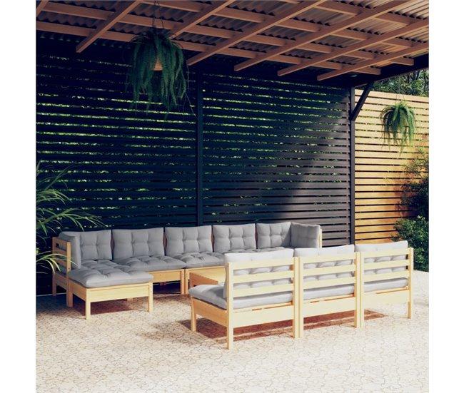 Conforama Juego De Muebles De Jardin 11 Piezas Y Cojines Madera Pino Gris