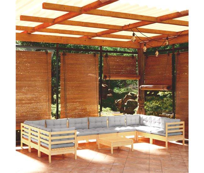 Conforama Juego De Muebles De Jardin 11 Piezas Y Cojines Madera Pino Gris