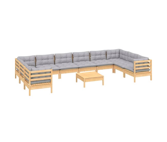 Conforama Juego De Muebles De Jardin 11 Piezas Y Cojines Madera Pino Gris
