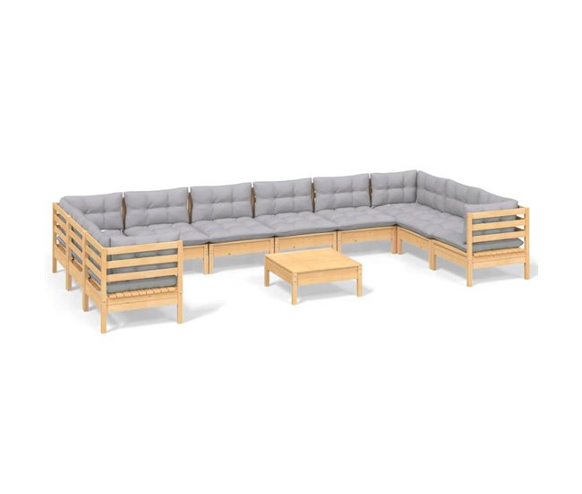 Conforama Juego de muebles de jardin 11 piezas y cojines madera pino gris