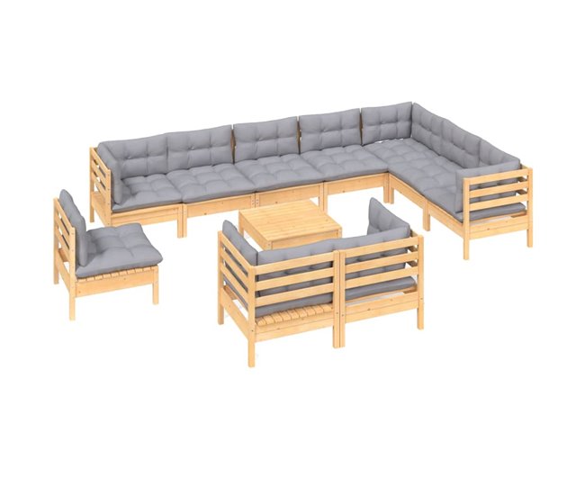 Conforama Juego De Muebles De Jardin 11 Piezas Y Cojines Madera Maciza Pino