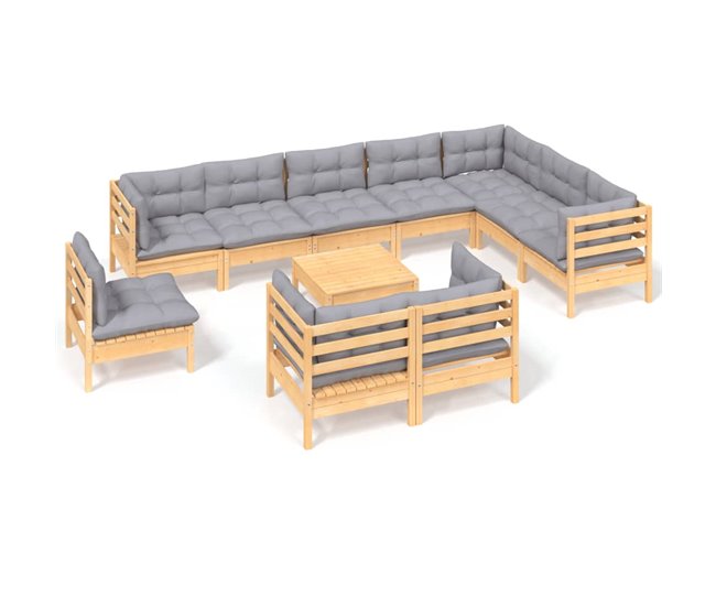 Conforama Juego de muebles de jardin 11 piezas y cojines madera maciza pino