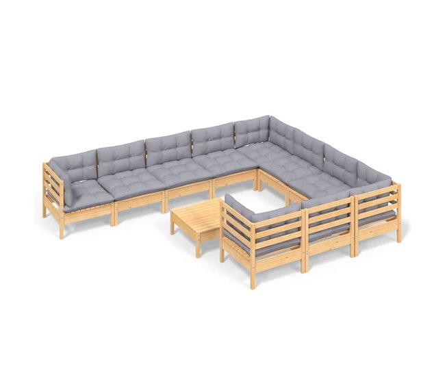 Conforama Juego de muebles de jardin 11 piezas y cojines madera de pino