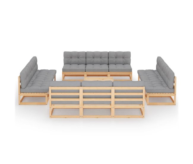 Conforama Juego de muebles de jardín 13 pzas y cojines madera pino maciza