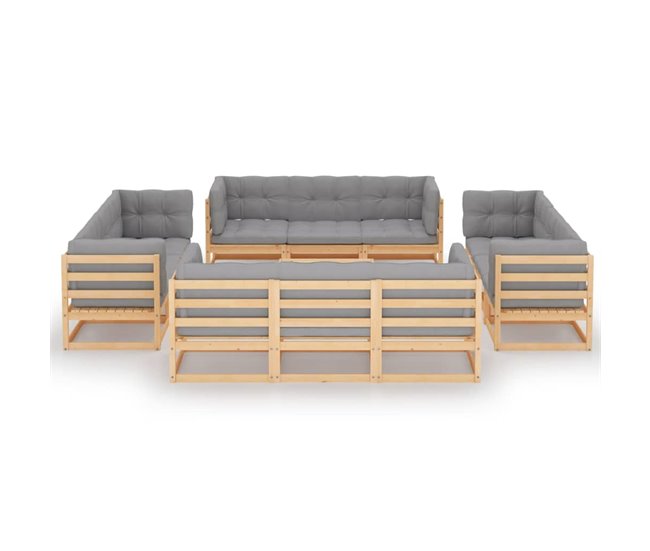 Conforama Juego de muebles de jardín 13 pzas y cojines madera pino maciza