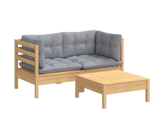 Conforama Juego De Muebles De Jardín 3 Pzas Y Cojines Madera De Pino