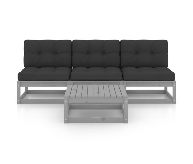 Conforama Juego de muebles de jardín 4 pzas y cojines madera pino maciza