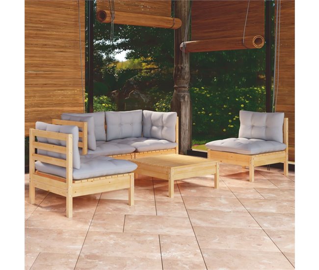 Conforama Juego De Muebles De Jardin 5 Piezas Y Cojines Madera Maciza Pino